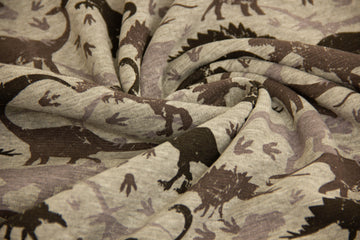 Alpenfleece mit Dinosauriern, meliert, grau, 0,5 m